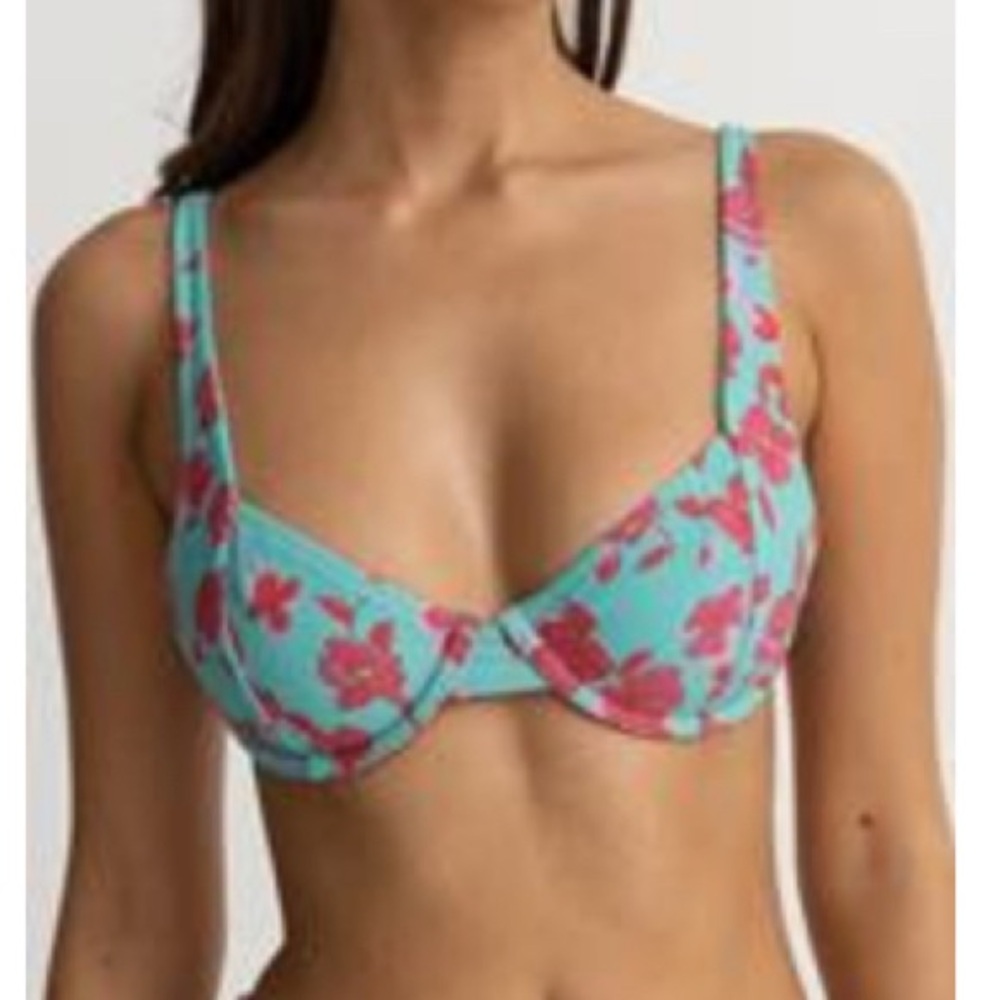 Rhythm “Inferna” Floral Turquoise and Coral Bikini Set, Size L